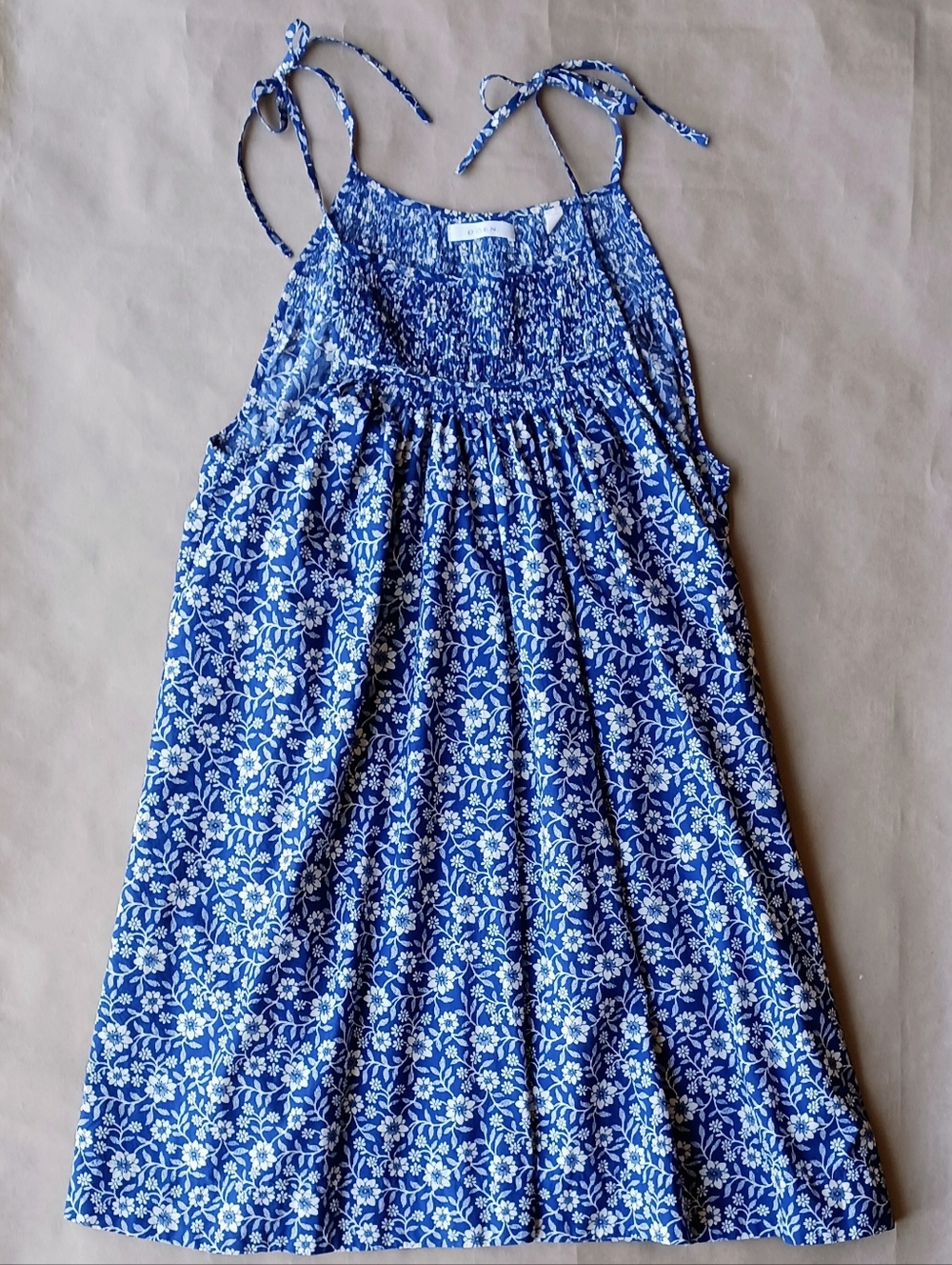 Doen Marjorie Tie Strap Floral Sun Dress in Blue Jessamine Calico Small